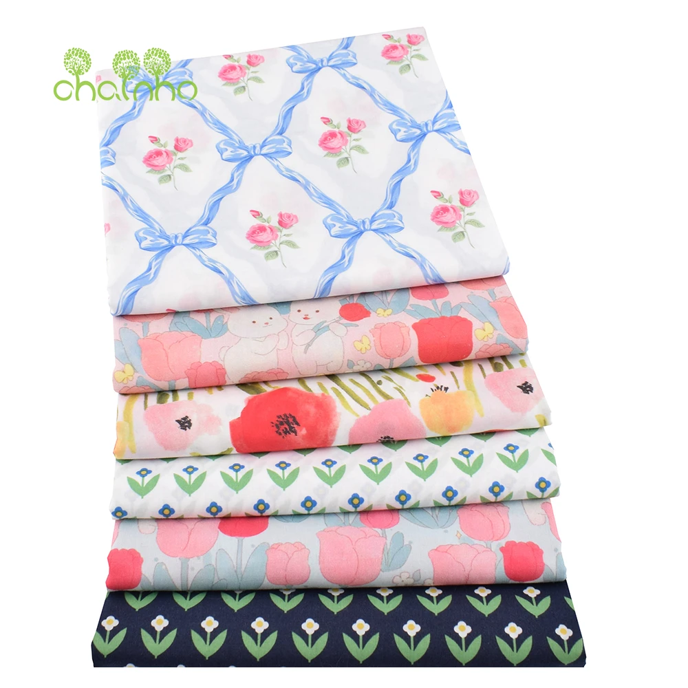 Chainho,Digital Printed Soft Plain Weave Poplin Cotton Fabric,DIY Sewing Quilting Material,Patchwork Cloth,Floral Series,15PC139