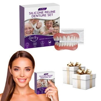 Silicone Reline Denture Set Wear-Resistant Soft Dentures False Teeth Non-Toxic Teeth Upper and Lower Set for Men Women 1