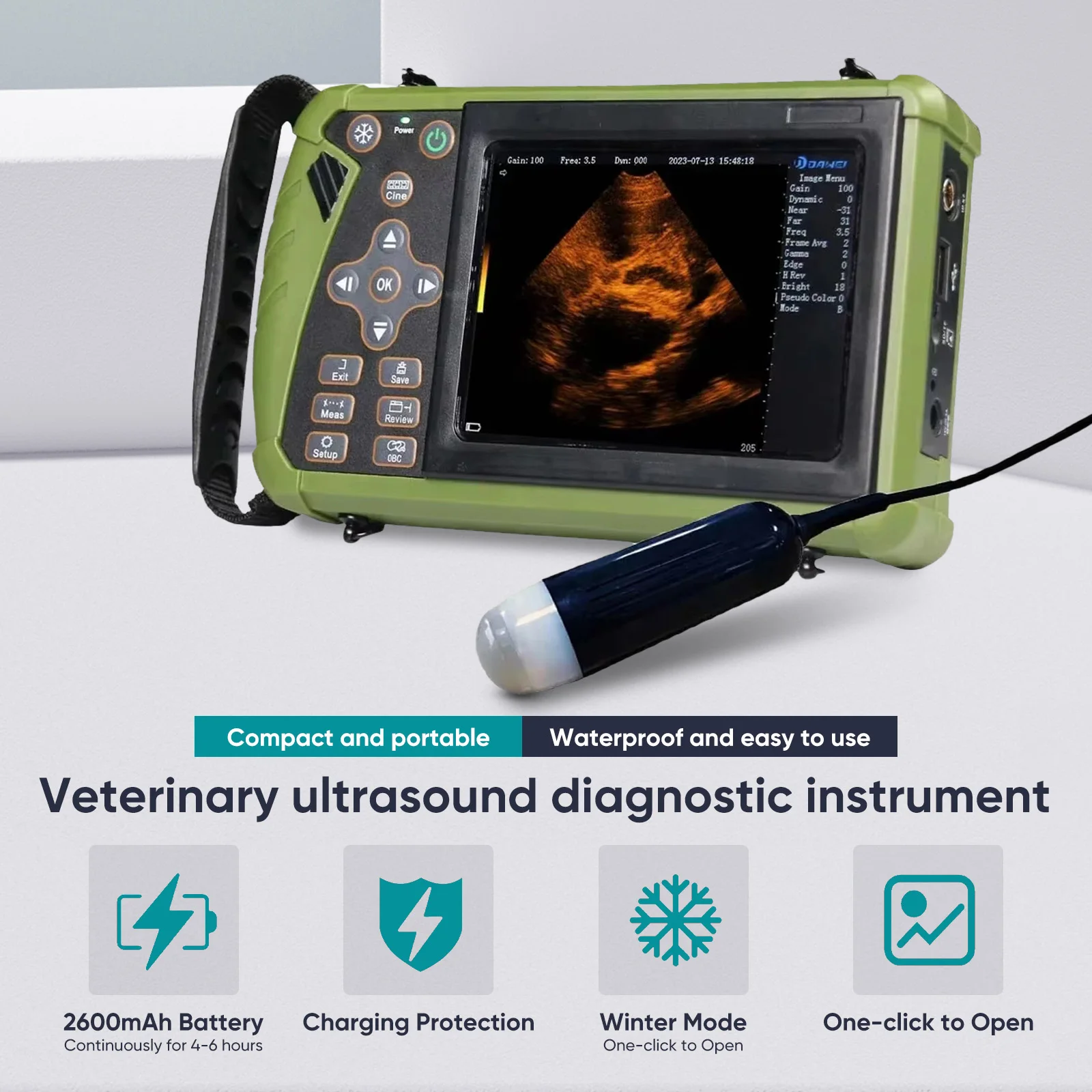 3.5MHz Veterinary Ultrasound Machine Convex Probe Vet Pregnancy Scanner Portable for Pig Sheep Dog Animals
