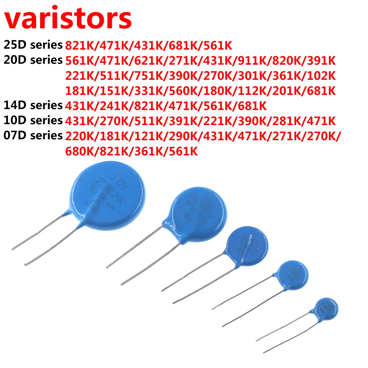 100/50/10/5PCS Subsensitive resistance all series 7D220K 7D270K 7D471K 10d681 10d471 10d431 14d681 14d471 14d431 20d561 20d471 10pcs varistor 10d431k 430v piezoresistor 10d431 10mm