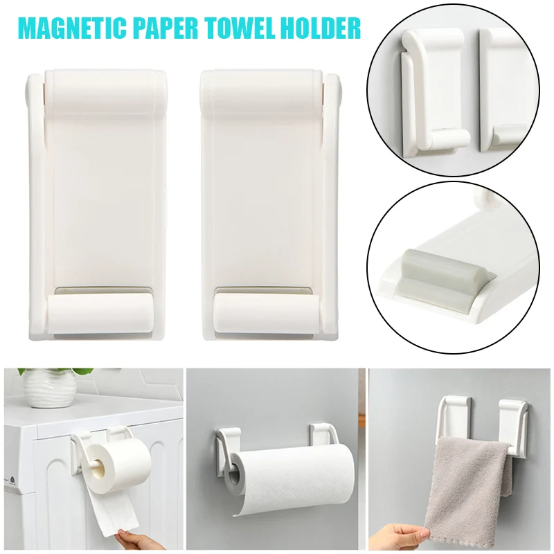 

1 Pair Adjustable Magnetic Paper Towel Holder Roll Tissue Rack Kitchen Bathroom Home Storage Rack Tissue Accessories