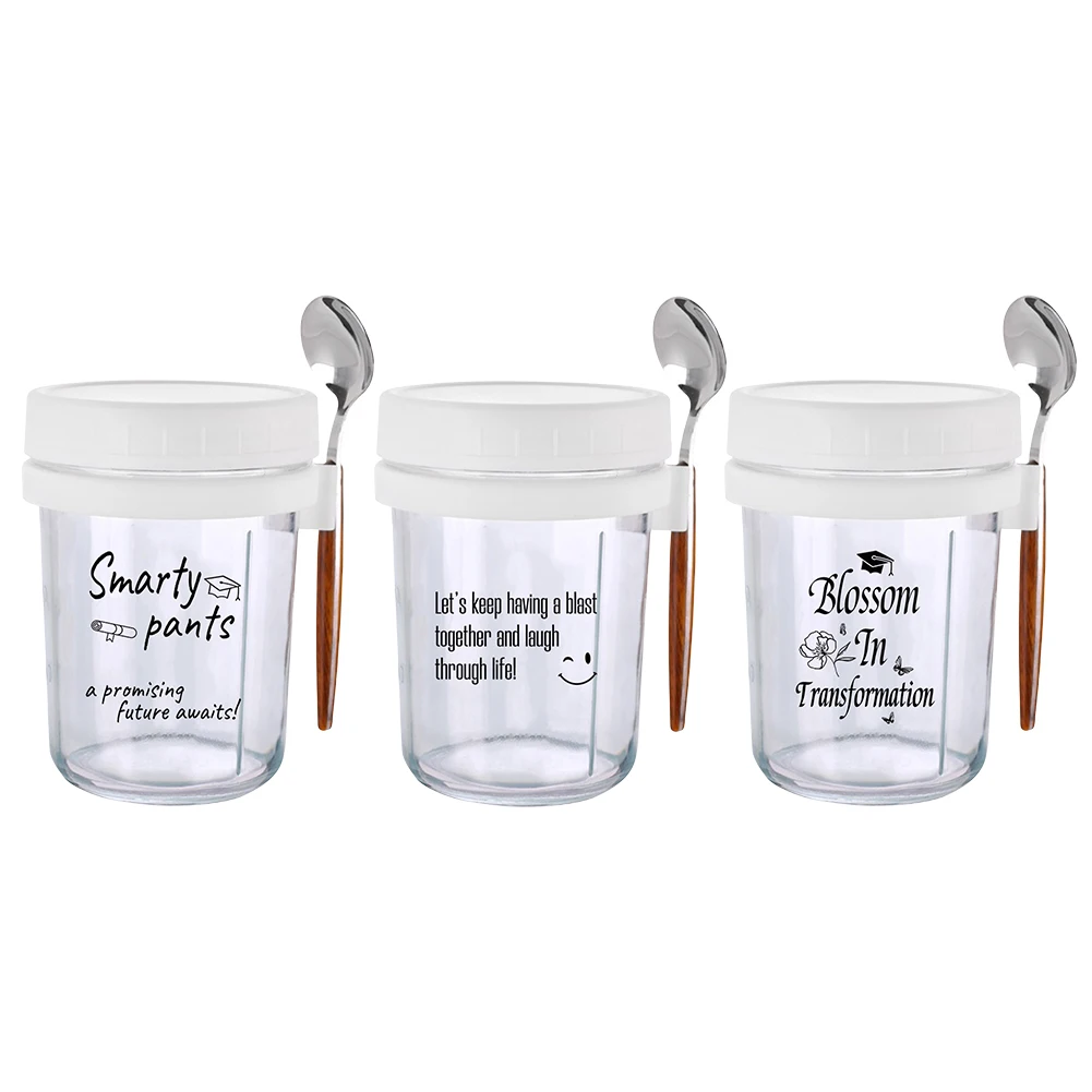 Overnight Oats Jars with Lid and Spoon Cereal Milk Fruit Salad Storage Container 12 Oz Glass Meal Prep Container 4