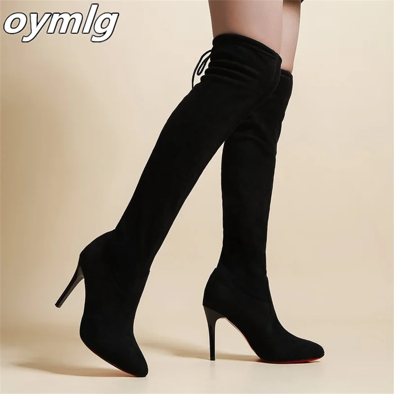 High boots, black knee high boots, women's thin heeled pointed high heels, 2023 autumn and winter new style