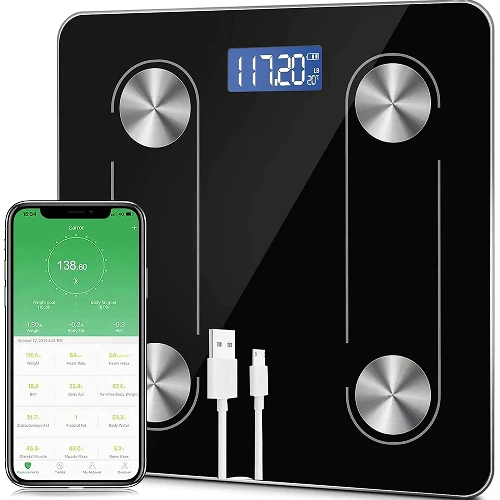 Bilancia elettronica intelligente per bagno, con analizzatore di massa grassa corporea, BMI e app mobile Bluetooth, per uso domestico, BMI e misurazione accurata del BMI._voghion.com