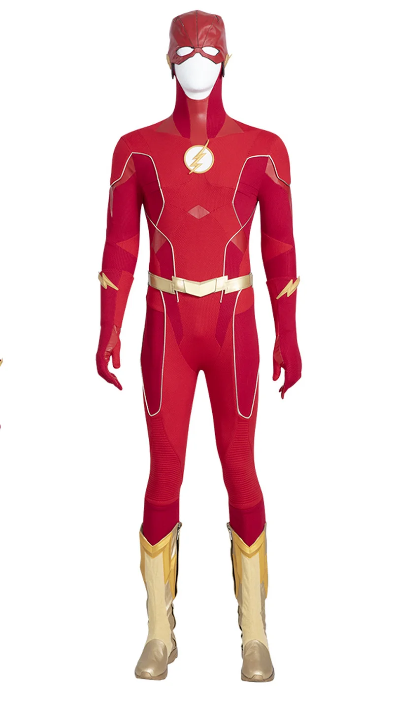 

Movie The Flash Season 8 Cosplay Costumes Cosplay Barry Allen Cosplay Costume Red Jumpsuit and Golden Boots Adult Men Outfit