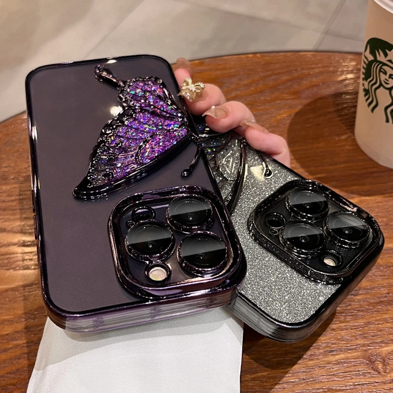 For iPhone 15 Pro Max Luxury Phone Cases Cute Glitter Shinny Quicksand Butterfly Clear Case for iPhone 11 12 13 14 Pro 15Pro Max