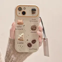 Adorable Bear Design Shockproof Silicone Phone Case with Lanyard - iPhone 13 Pro Max (Only  case)