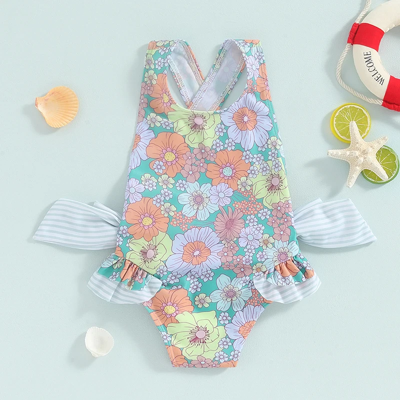 

Toddler Baby Girl Swimsuit Summer Floral Sleeveless Romper Ruffled Monokini Swimwear Bathing Suits Beachwear