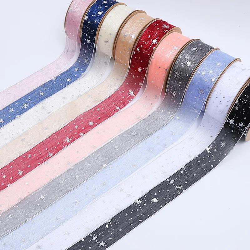 

20 Yards 25/40mm Polyester Ribbon DIY Gift Wrapping Bowknot Clips Ribbon Star Yarn Handmade Gift Wrap Party Wedding Decorative