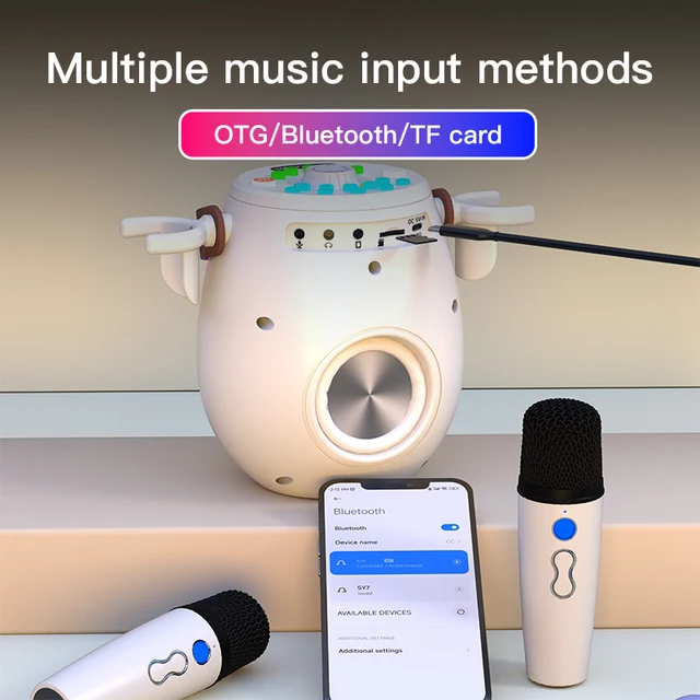 Outdoor Karaoke Music Machine Wireless Bluetooth Sound Card Speakers Loudspeaker Player Portable with Two Microphones Boombox 3