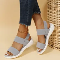 Sandales à Semelles Compensées en Tricot artificiel astique pour Femme, Chaussures de Marche Légères, Confortables, Grande Taille, Été 2023 3