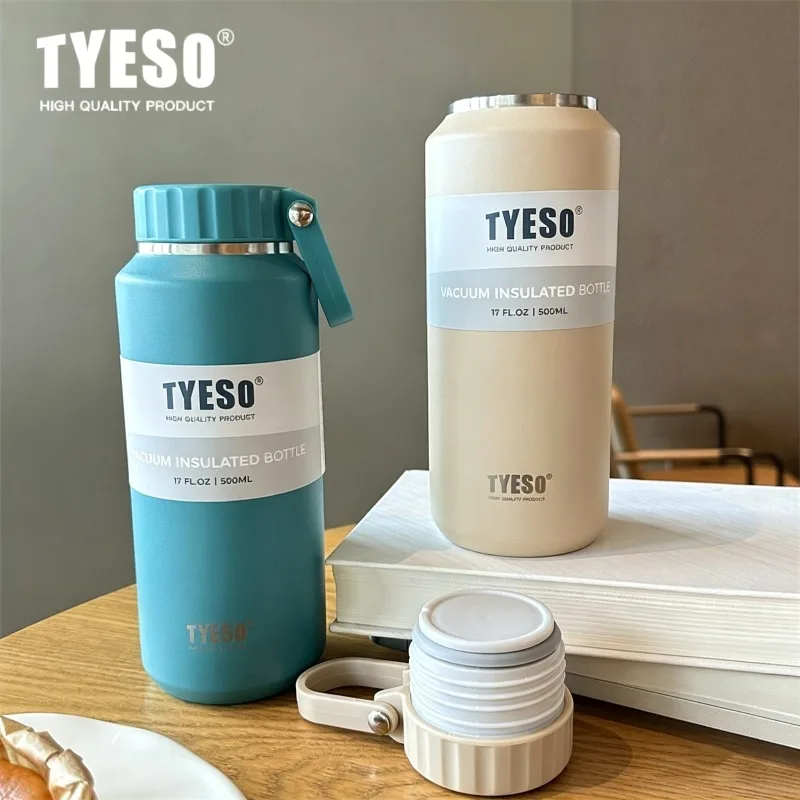 TYESO Stainless Steel Insulated Sports Thermos Cup with Handle - Portable and Durable Thermal Mug for Outdoor Travel (500/710ml)