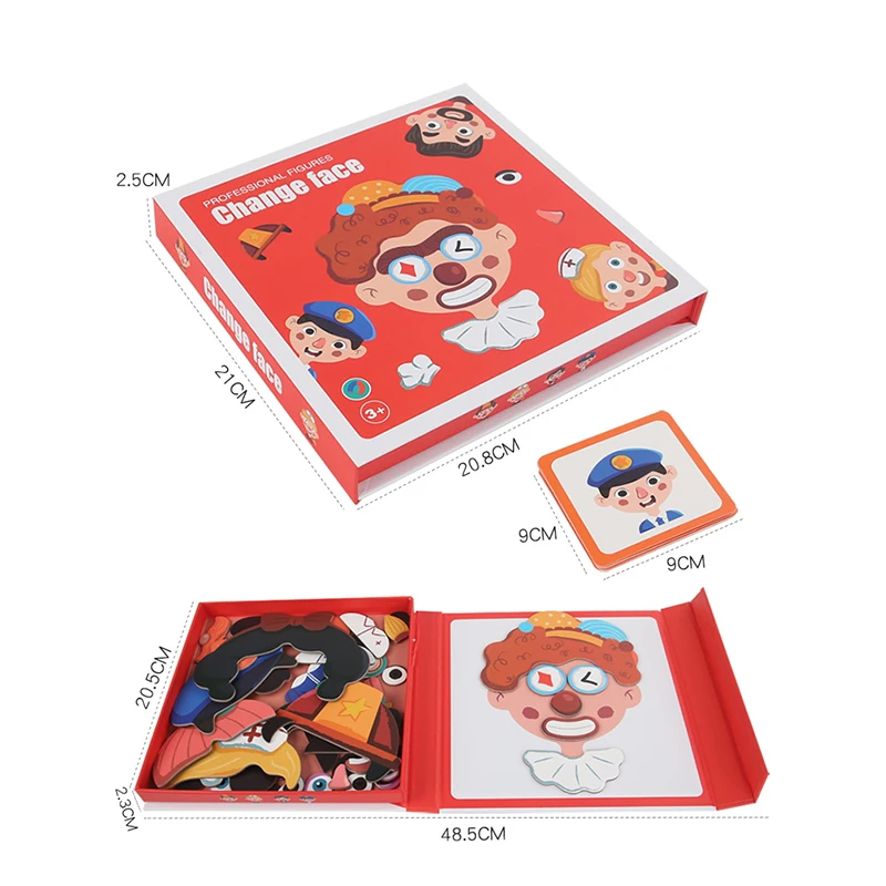 Wooden Jigsaw Magnetic Blocks Puzzle Book Board with Cards Face Change Clothing Change Marine Life Kids 3D Puzzle Toys Gifts 6