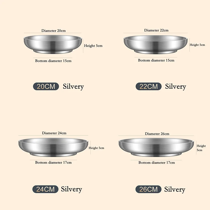 304 Stainless Steel Double Layer Dishes Tray Anti-Scalding Steak Plate Tableware Pan Fruit Dishes Household