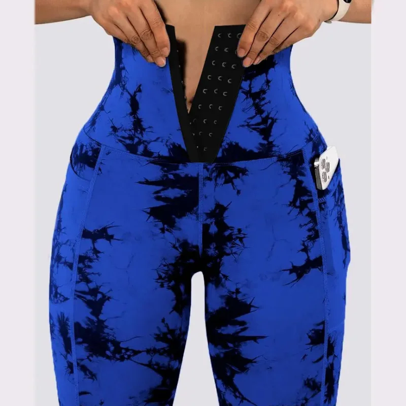 Spring and Fall Yoga Exercise Leggings Fashion Women's Tie-dye Patchwork Pocket Large Size Breathable Tight