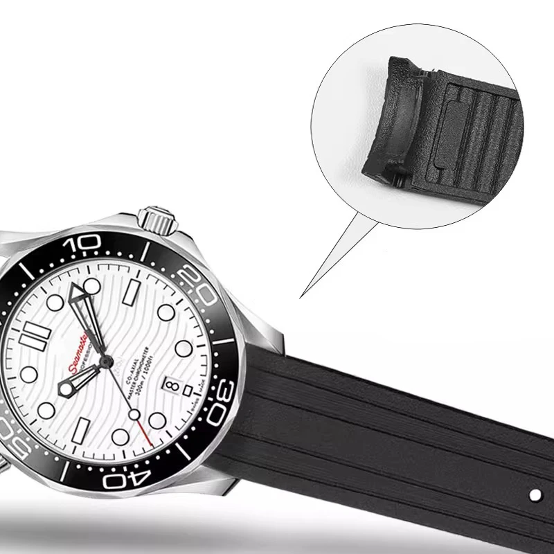 High-Quality Rubber Watch Strap with Folding Clasp and Curved End Design