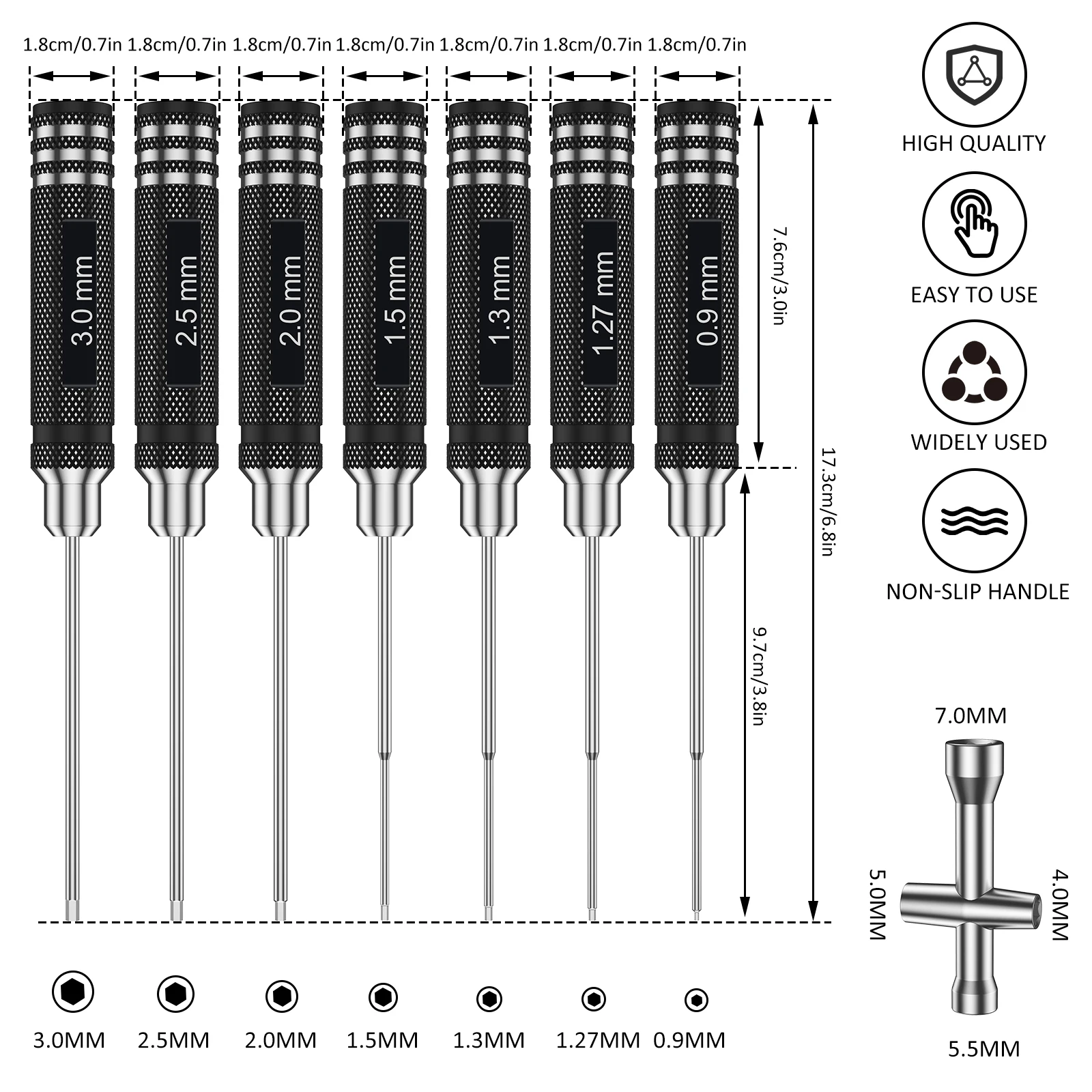 Kit Tournevis Hexagonaux RC 7 Pièces + Clé - Outils Modélisme