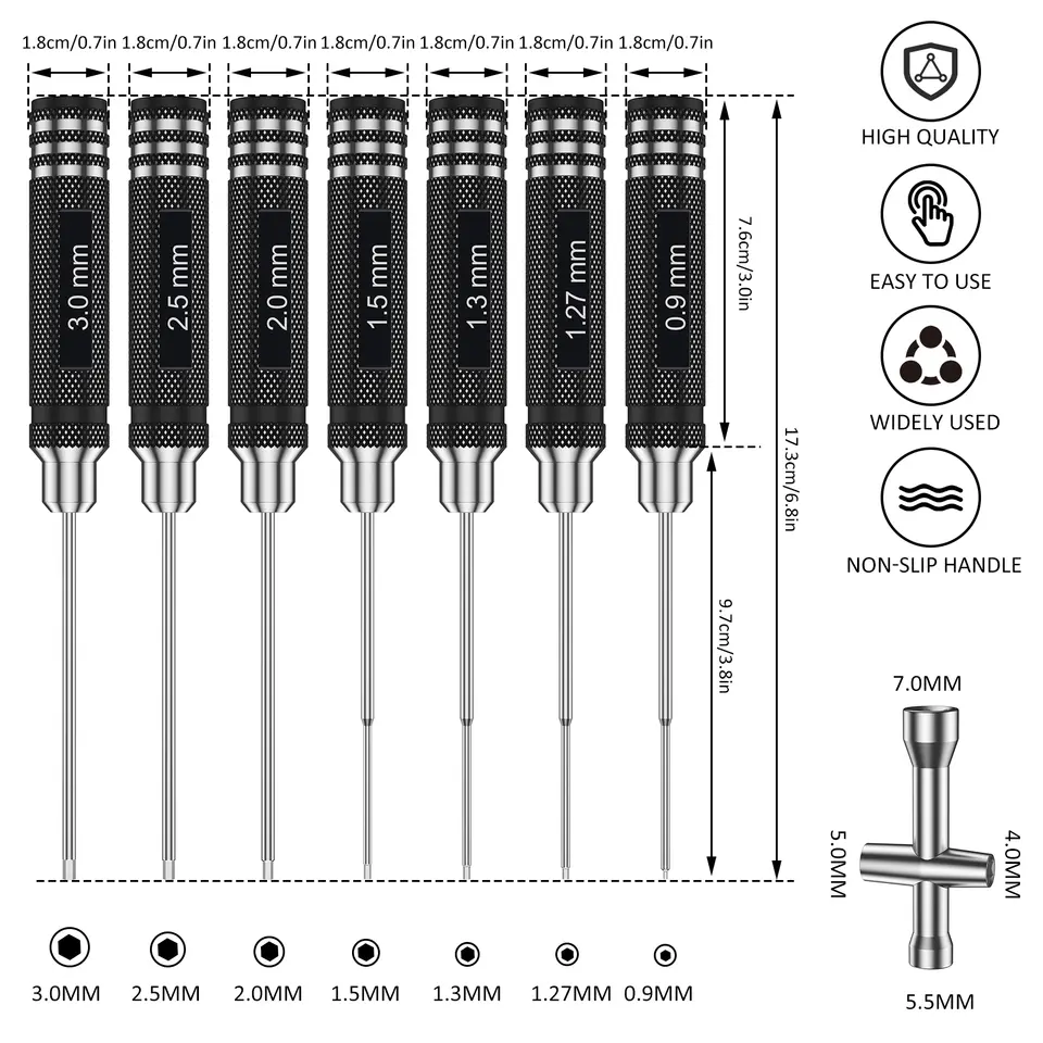 RC Hex Screwdriver Set Allen Driver Hexagon Screwdriver RC Tools 0.9/1.27/1.3/1.5/2.0/2.5/3.0mm Heavy Duty Repair Tool for Model image 5
