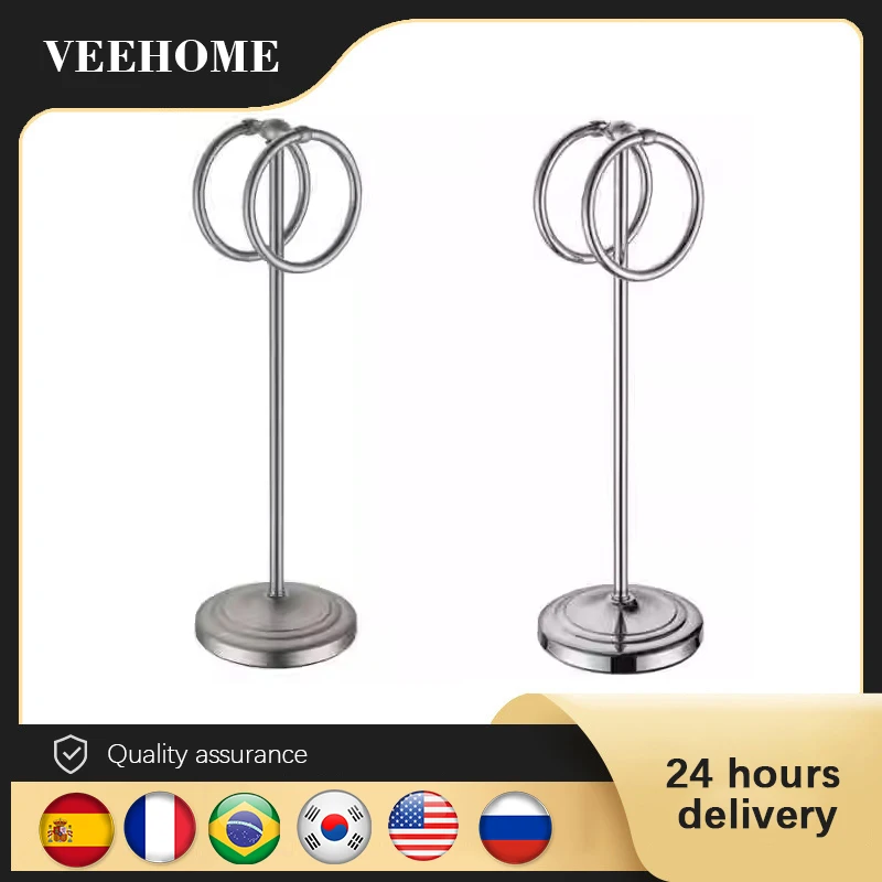 Towel ring for bathroom or kitchen vanity countertops for storing hand towels or rags -2 hanging rings, 48.3 cm high