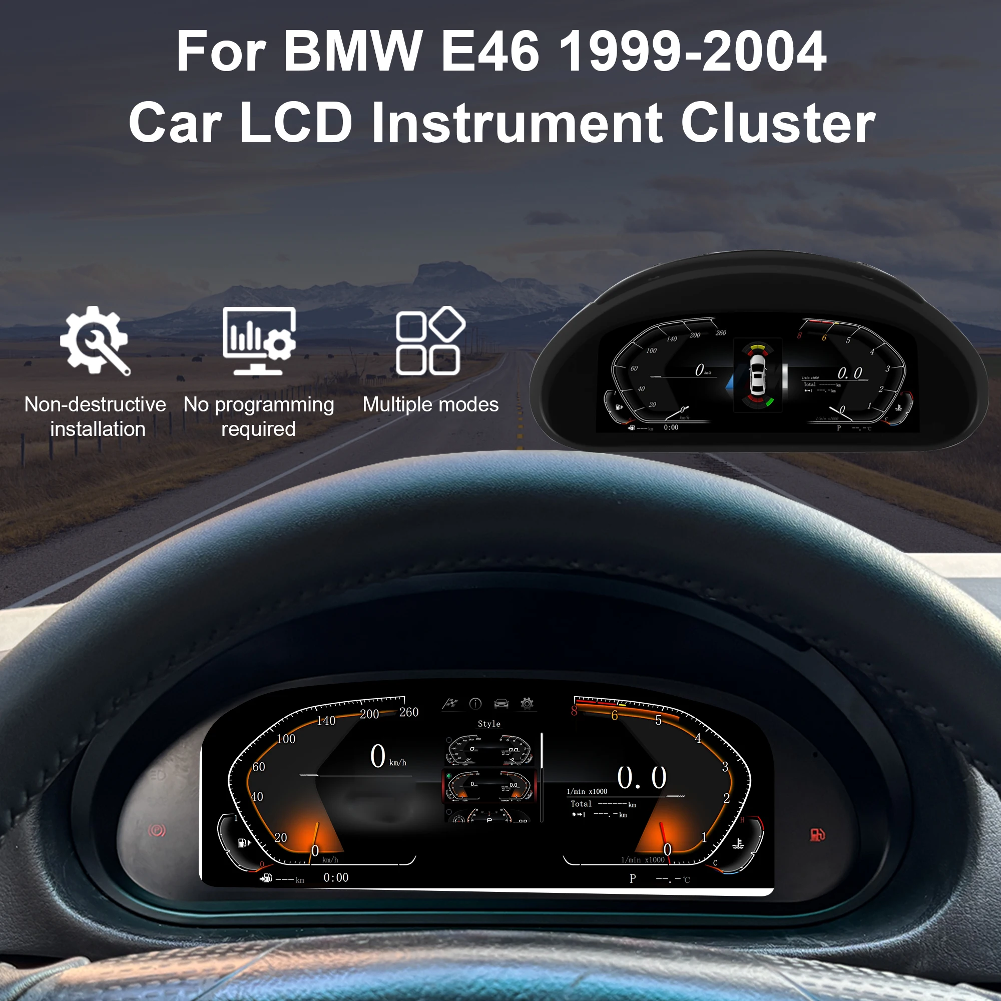 BMW E46 1999-2004용 10.25인치 디지털 계기판, 무선 카플레이 미러링크 기능 탑재 속도계 게이지