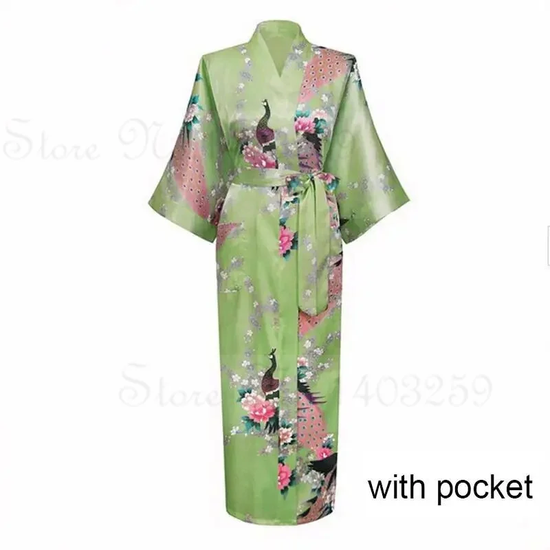 Elegant Satin Kimono Robe with Pockets - Women's Luxurious Loungewear and Bridal Dressing Gown
