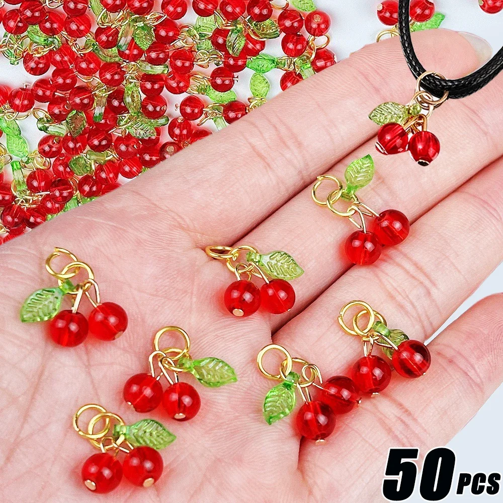 2-50PCS Red Cherry Charm Pendant 3D Small Cherry Glass Charms Pendants for Earring Jewelry Bag Phone Key Chain Diy Accessories