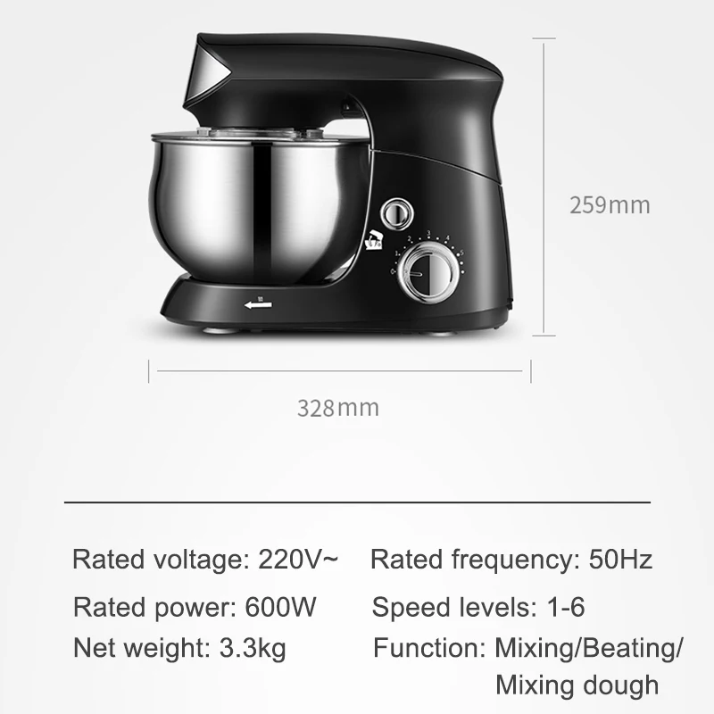 Whall Kinfai Electric Kitchen Stand Mixer Machine with 5.5 Quart Bowl for  Cake and Bread Making, Egg Beating, Baking, Dough, Cooking - Black