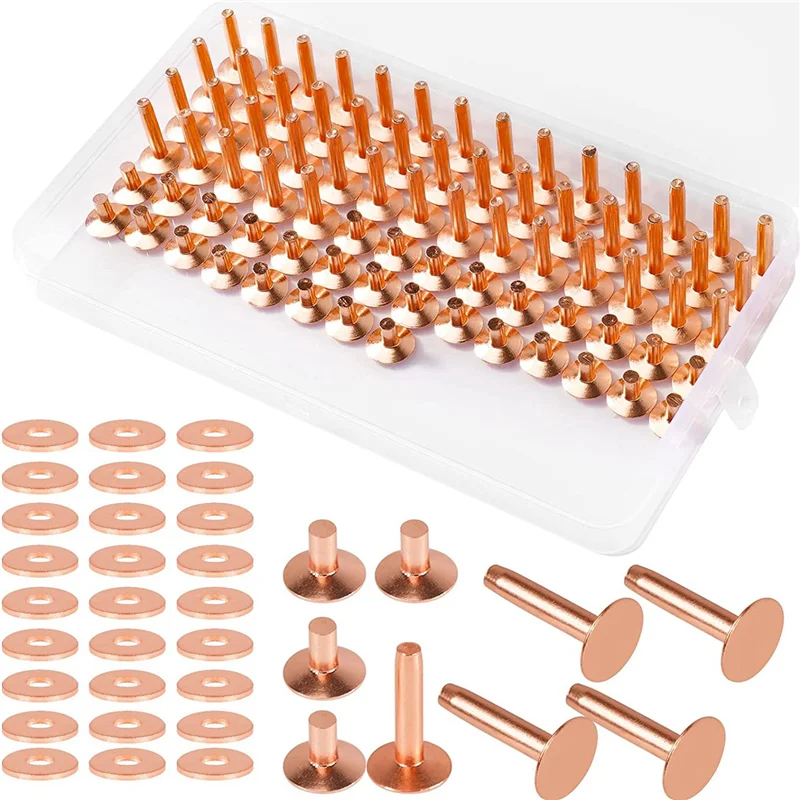 A77I 154Pcs 가죽 용 구리 리벳, 부드러운 가죽 리벳, 가죽 작업 청바지 자켓 용 순수 구리 리벳 및 버