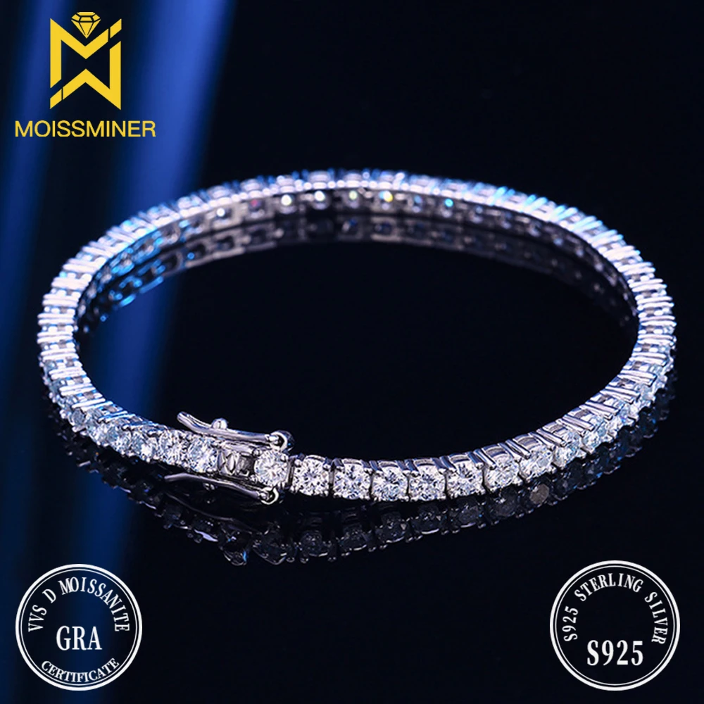 3-5mm Moissanite Tennis Chain Bracelet Real Diamond S925 Silver Jewelry For Women Wedding Party With GRA Free Shipping