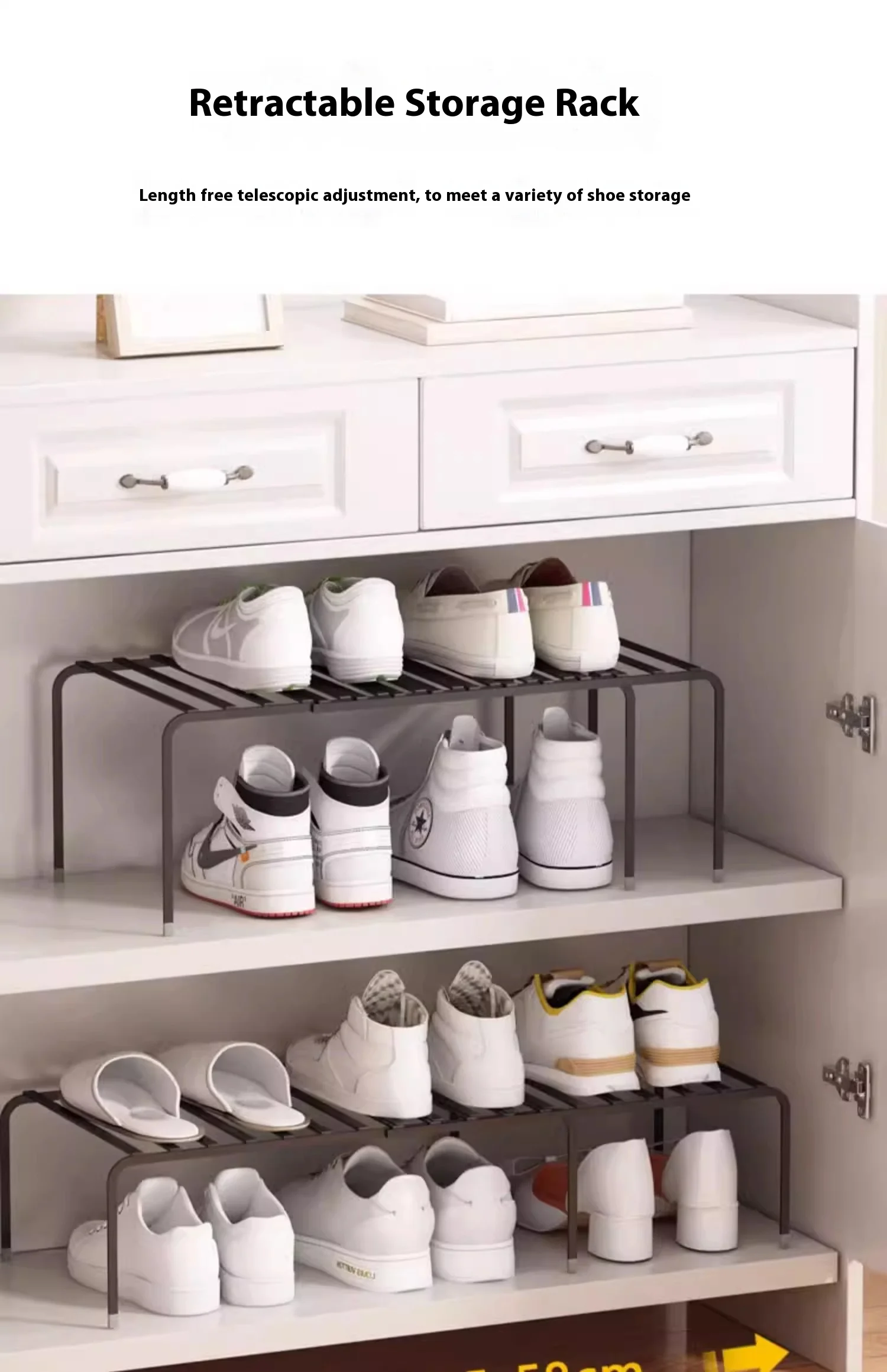 Adjustable Expandable Shoe Rack Organizer-Space-Saving Built-in Cabinet Shelf Divider For Closet & Shoe Storage