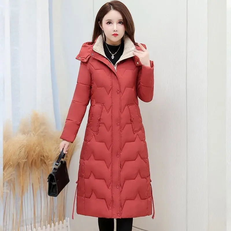 2023 New Women Down Jacket Winter Coat Female Mid Length Version Parkas Slim Fit Thick Outwear Hooded Leisure Time Overcoat
