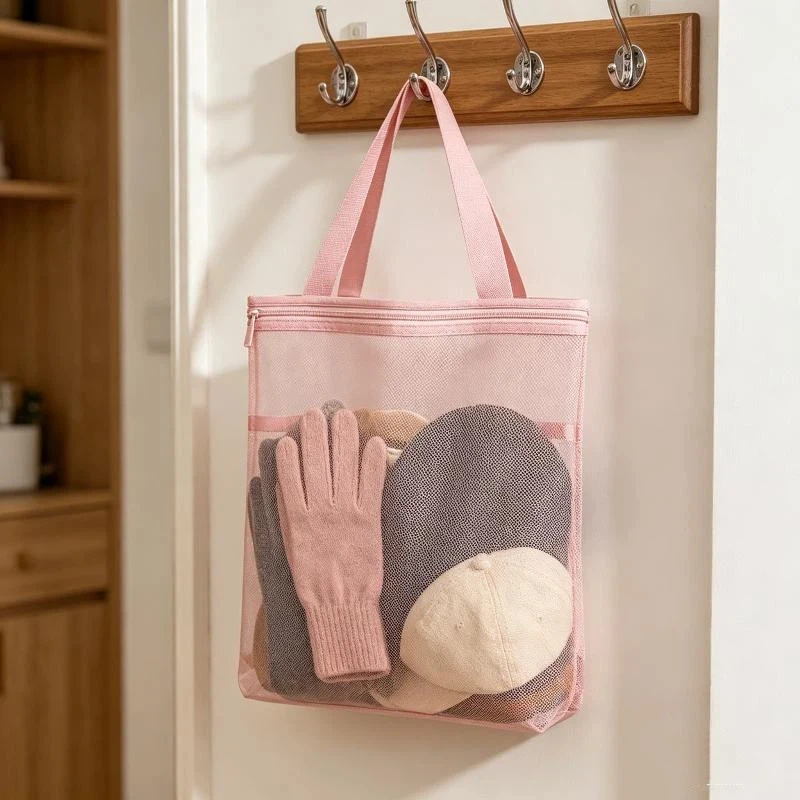 Nuova borsa tote in rete traspirante con cerniera e maniglia, borsa organizer portatile per bagno, dormitorio universitario, palestra e viaggi