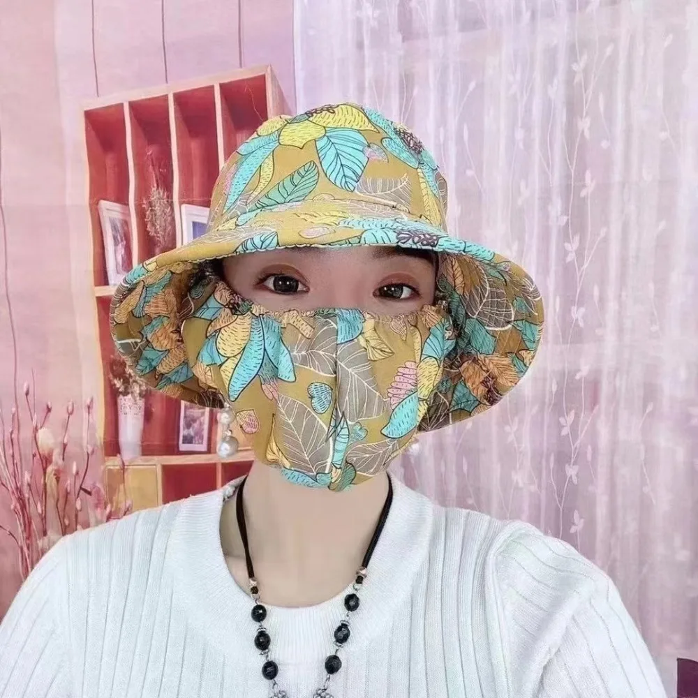 

Wide Brim Tea Picking Cap Hot Sale Anti-uv Shawl Mask Protect Neck Sunscreen Hat Four Seasons