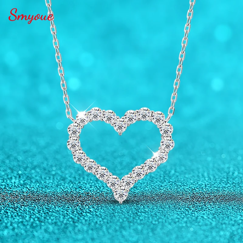 

Smyoue 2CT Pass Tested Moissanite Heart Necklace for Women S925 Silver Plated Platinum Simulated Diamonds Pendant Birthday Gift