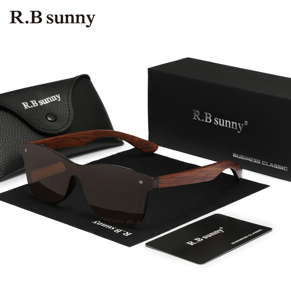 RBsunny 편광 선글라스 남녀공용, 천연 나무 프레임 미러 플랫 렌즈, 운전 UV400, 눈 보호, 빈티지 액세서리