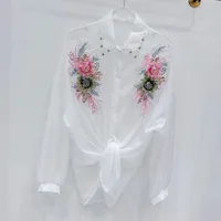 Chemise de protection solaire à fleurs tridimensionnelles pour femmes, chemise courte Slim, nouvelle collection printemps été, haut ample 4