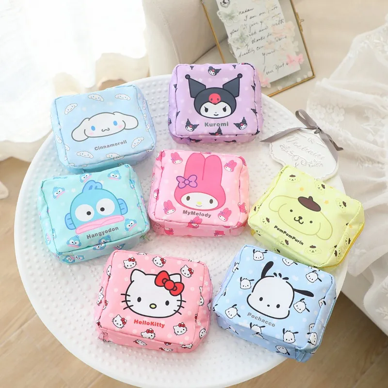 

Anime Sanrio Cinnamoroll My Melody Kuromi Cute Sanitary Napkin Storage bag Cartoon Travel Cosmetic Storage Bag Gift for Friend