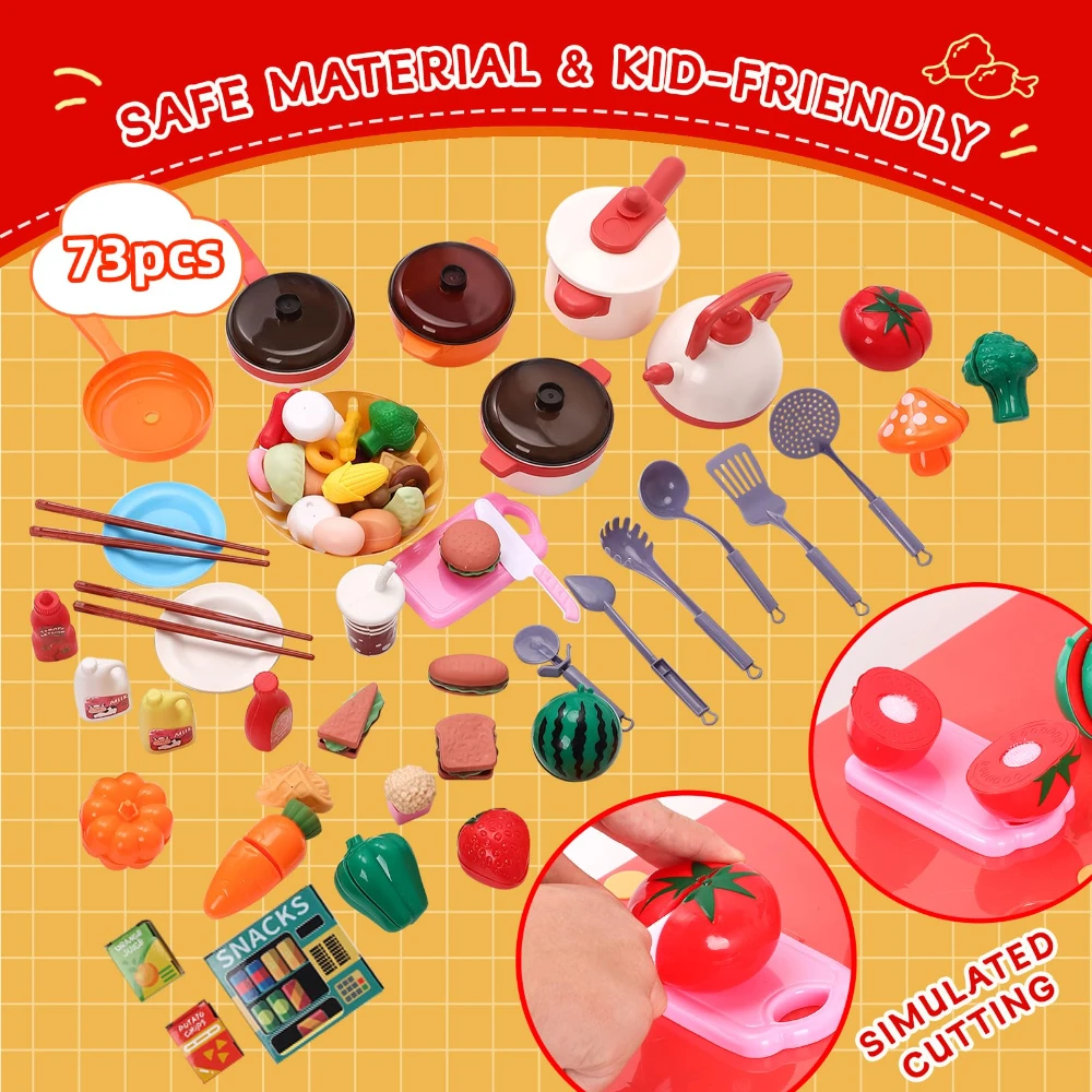 WizKidz Kids Kitchen Play Set Toys-Realistic Sounds & Light Steam Simulated Vegetable Cutting Toys for Various Holiday Gifts