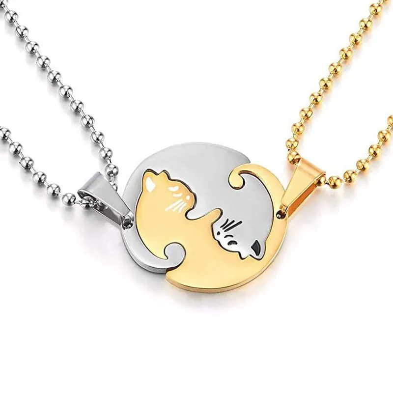 Cute cat couple necklace