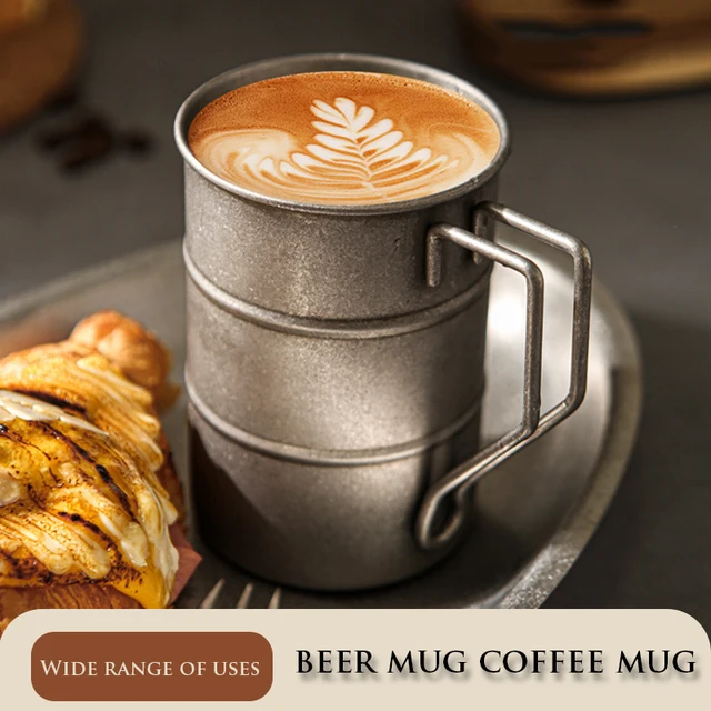 Vintage Rozsdamentes Acél Fém Kávéscsészék Régi Kézműves Kültéri Kemping Sör Bögrék Otthoni Dekorációs Fotó Kellékek