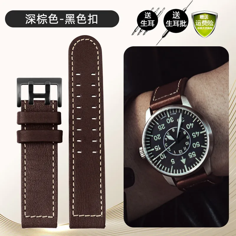 Premium Cowhide Leather Watch Strap for Men - 20mm/22mm - Aviation Collection