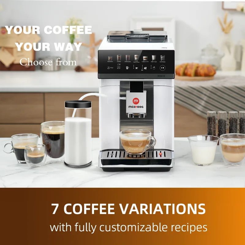Automatic Coffee Machine Mcilpoog M3 Automatic Espresso Machine Built-In Milk Frother & Tank 7 Coffee Varieties Touchscreen