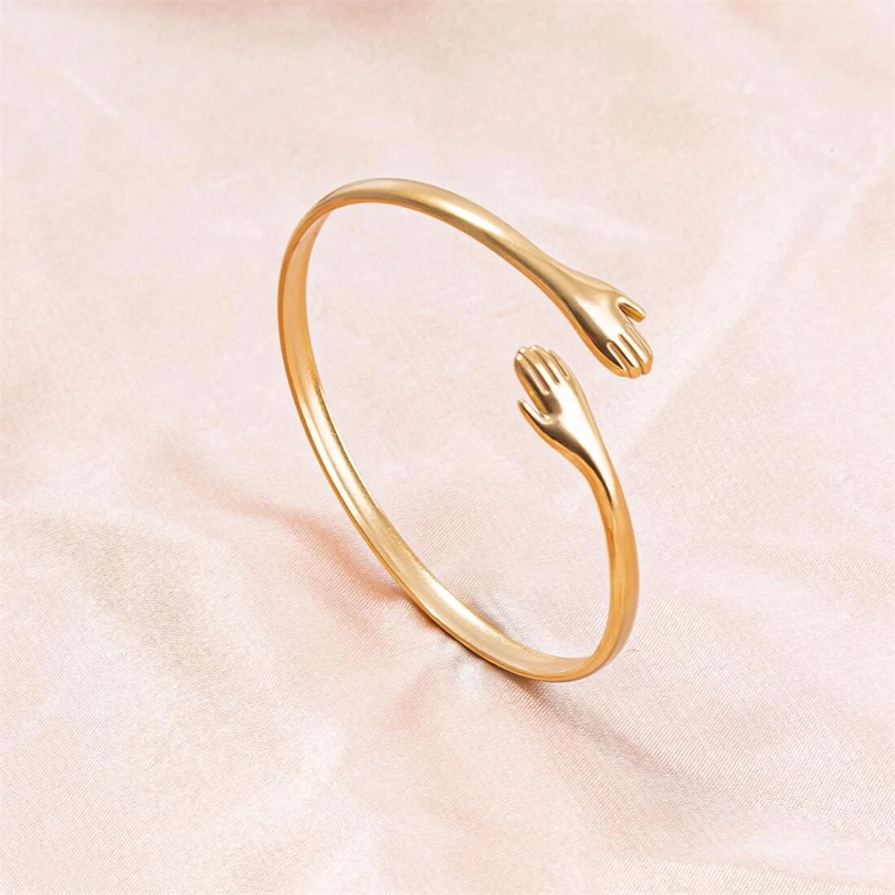 Romantic Hug Hands Embrace Adjustable Open Bracelet Love Hand Cuff Thin Bangle for Women Men Couple Jewelry Chic Wedding Gifts 4