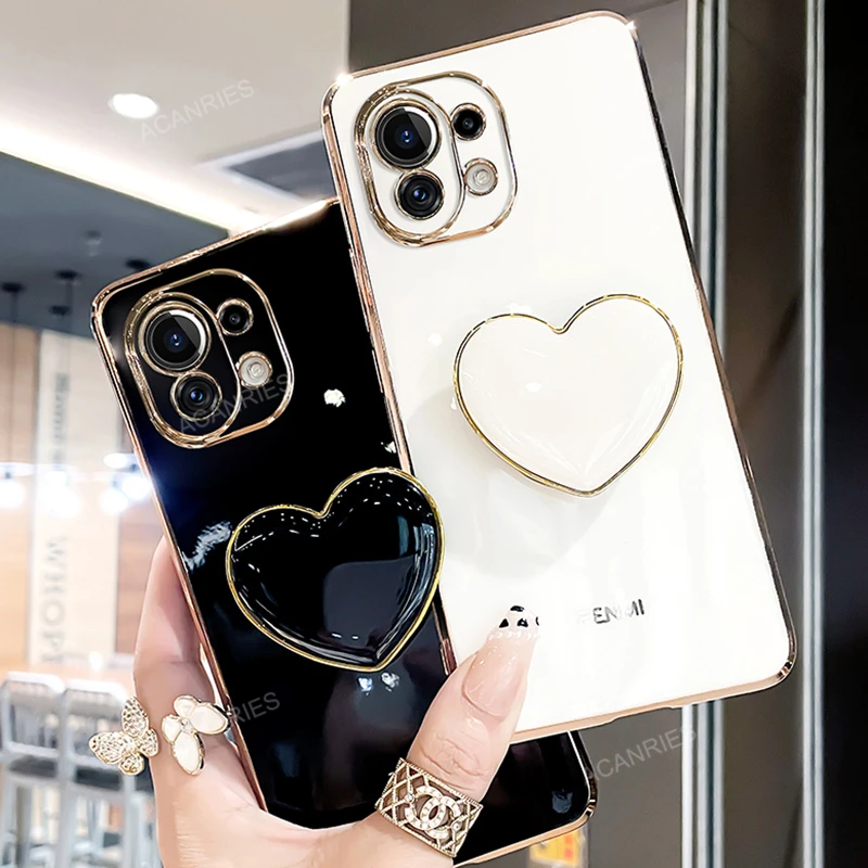 Luxury Heart Phone Holder Silicone Case – Plating Love Design