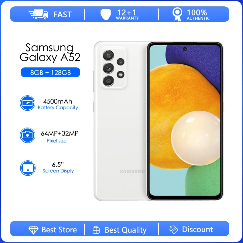 

Samsung Galaxy A52 A525F Original Unlocked Octa-core Android Wi-Fi 25MP 6.5''128GB 8GB RAM Fast charging 25W
