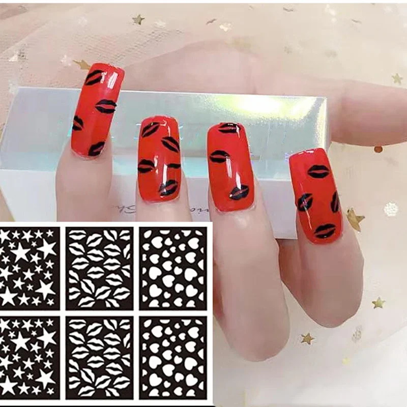 

Форма для ногтей бахрома наконечник в форме сердца чёрный полый переводной креативный стикер для ногтей французская полоса Трафаретный шаблон наклейки декоративный трафарет