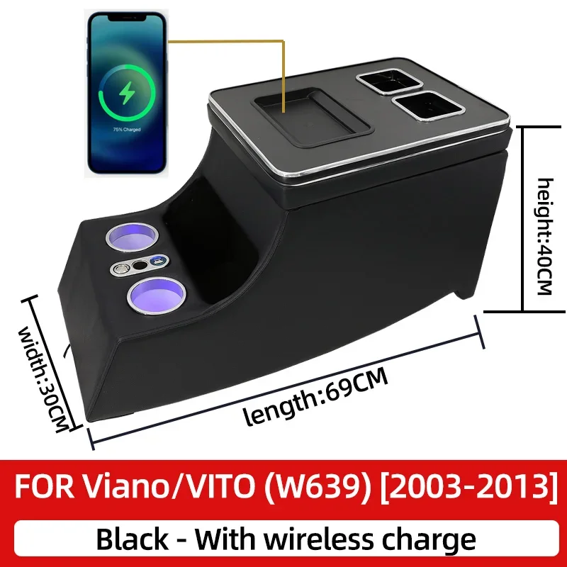 Boîte Rangement Accoudoir Mercedes Viano Vito - Avec Allume-cigare Et Ports USB, Installation Facile