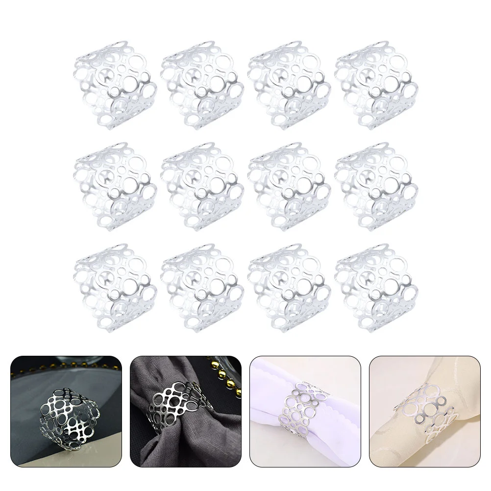 

12pcs Hollow Napkin Rings Decorative Napkin Ring Banquet Napkin Holder Restaurant Decor