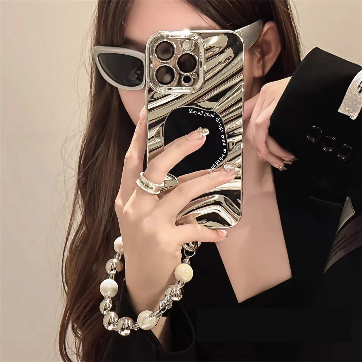 Sleek Shockproof Silicone Makeup Mirror Phone Case with Lanyard