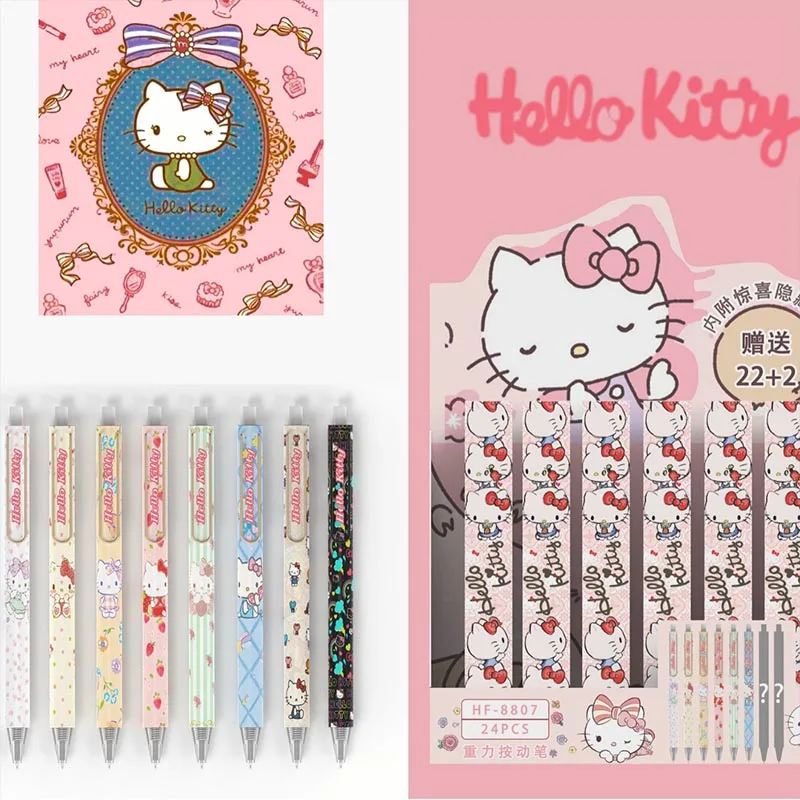 

24pcs/lot Sanrio Creative Cat Press Gel Pen Cute 0.5mm Black Ink Neutral Pens Promotional Gift Office School Supplies